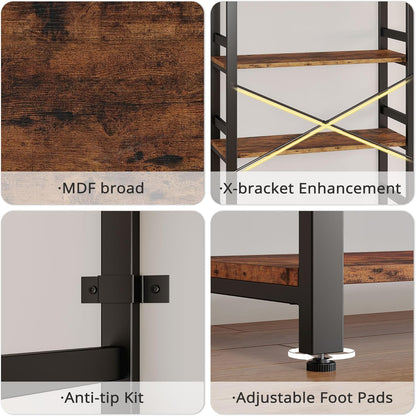 IRONCK Bookshelf, 31.5in Wide Shelf 6 Tier Bookcase, 110lbs/shelf Vintage Industrial Style Bookshelves for Bedroom, Living Room and Home Office, Vintage Brown