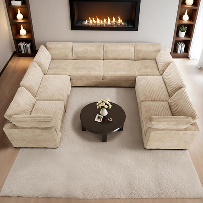 HOOOWOOO Modular Sectional Sofa,8 Pieces Sectional Couches for Living Room,131X98 L Shaped Cloud Couch with Ottoman Chaise Set(Beige Velvet Corduroy)