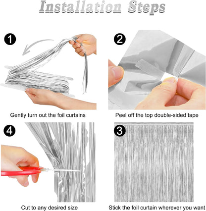 12 Pack Silver Backdrop. 3.28 FT x 7.05 FT Birthday Decorations, Metallic Silver Fringe Backdrop Foil Curtains Tinsel, Disco Party Decor Photo Booth Props Door Decorations Hanging