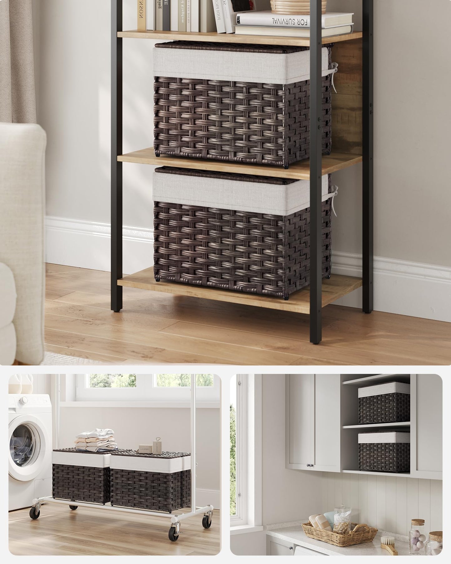 SONGMICS Storage Basket with Lid, Woven Blanket Storage Bin with Handles, Foldable, Removable