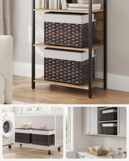 SONGMICS Storage Basket with Lid, Woven Blanket Storage Bin with Handles, Foldable, Removable