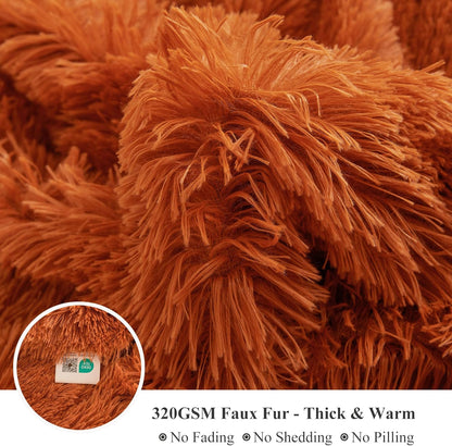 XeGe Luxury Faux Fur Throw, Burnt Orange Soft 50x60 Fluffy Blanket, Shaggy Plush Decorative Couch Throw, Cute Furry Fuzzy Blanket for Sofa Bed, Burnt Orange