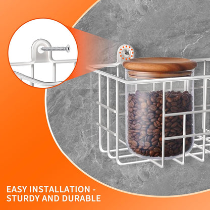 Spice Rack, 4-Pack Seasoning Organizer Wall Mount for Kitchen Storage Organization, Spice Holder Metal Shelf Saving Space for Cabinet, RV, Pantry, White