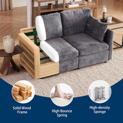 Tbfit 59" Loveseat Sofa, Chenille Small Sofa Couch, Love Seat with 2 Pillows for Small Space, Bedroom & Living Room, Grey