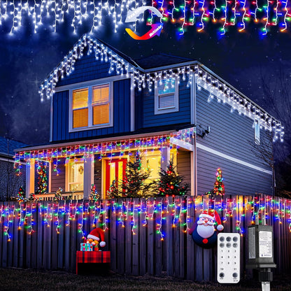 JMEXSUSS Color Changing Lights Outdoor Waterproof, 11 Modes 400 LED Christmas Icicle Lights with 40 Drops, White to Multicolor Icicle Lights for Indoor Christmas Eaves Party Decorations