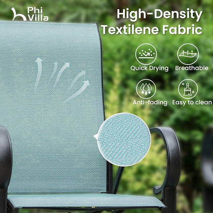 PHI VILLA Outdoor Swivel Bar Stools Set for 4, Metal Patio Bar Table and Chairs Set with Teal Textilene Fabric for Outside