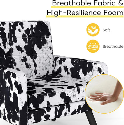 Kromax Mid-Century Modern Accent Chair for Living Room, 496 Lb. Weight Capacity, Dual Armrests, Comfy Extra Large Seat, Timeless Style Perfect for Reading & Relaxing, Cow Pattern