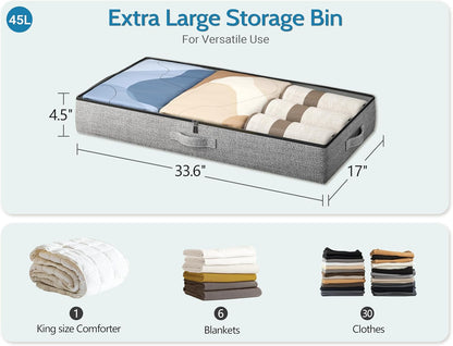 2-Pack Under Bed Storage Containers, 4.5 Inches Tall Low Profile Underbed Clothes Storage Organizer Bin with Sturdy Sidewalls/Bottom, Underbed Storage Bins 2 Storage Thin Bins