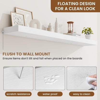 fuqing Floating Shelves for Wall, Bathroom Shelf Wall Mounted for Storage, Shelves with Invisible Bracket for Bedroom, Kitchen, Living Room, Farmhouse Small Book Shelf, 55 Inch Set of 2, White