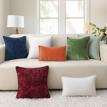 decorUhome Fall Chenille Soft Throw Pillow Covers 22x22 Set of 2, Farmhouse Velvet Neutral Decorative Euro Pillow Covers with Stitched Edge for Couch Sofa Bed Home Decor, Forest Elf