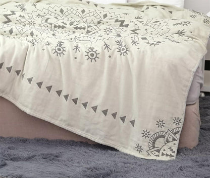 MSGKV Boho Throw Blanket for Couch Sofa Bed, 100% Cotton Blankets 80''x 90'' Woven Blankets Boho Quilt, Versatile KnitWoven Blanket, Super Soft Decorative Blanket for Chair Sofa and Living Room