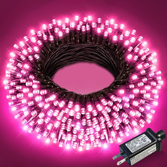 Christmas Lights Outdoor, 66FT 200 LED Christmas Tree Lights with 8 Modes Waterproof, Plug in Green Wire Connectable Twinkle String Light for Indoor Bedroom Patio Wedding Holiday Decor, Pink