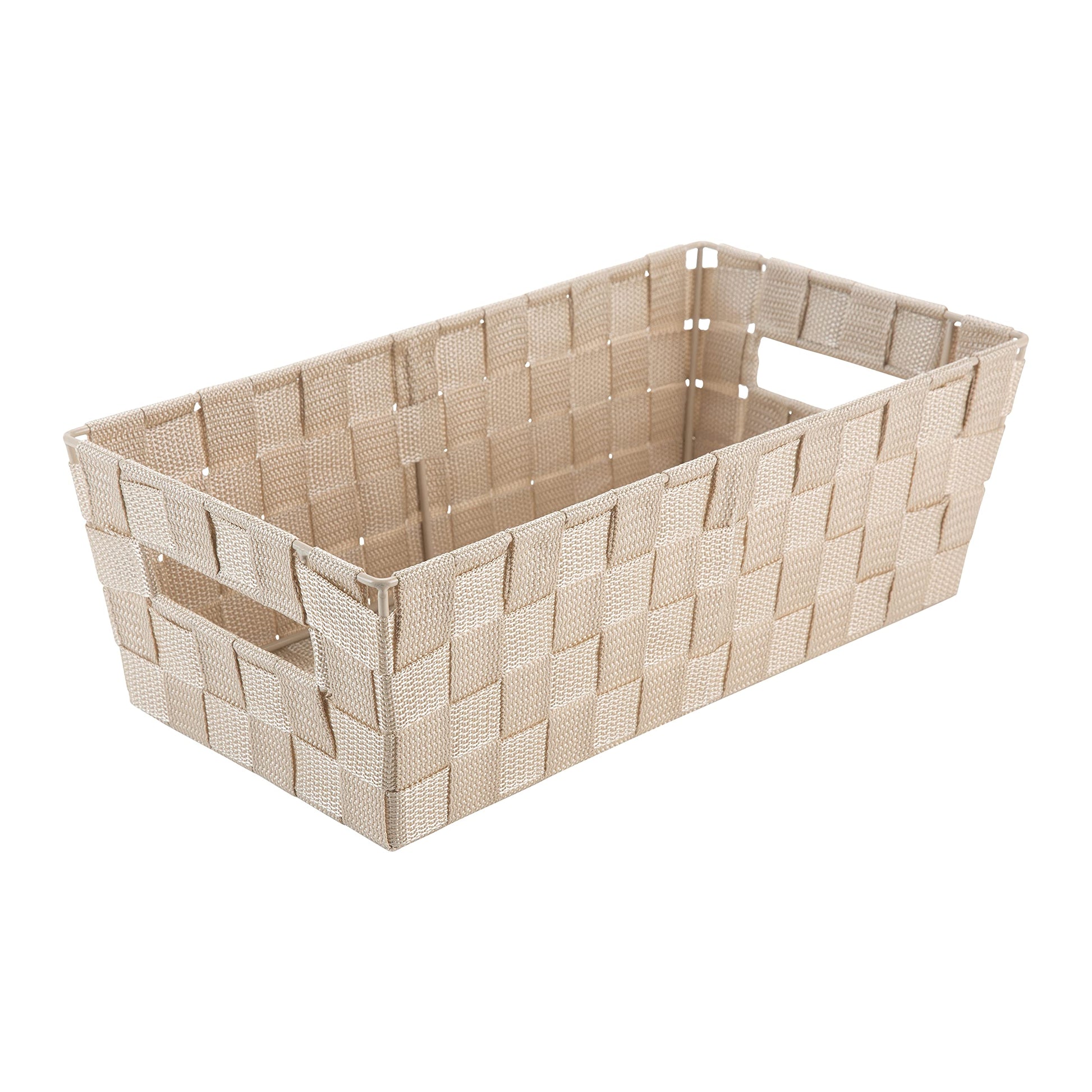 Simplify Extra Long Shelf Woven Strap Tote | Decorative Storage Basket | Built in Handles |