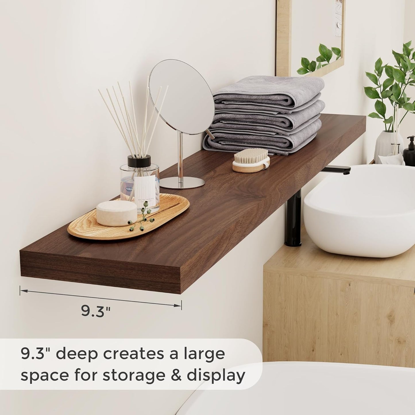 55 Inch Floating Shelves Set of 2, Rustic 55 x 9 Floating Shelf for Wall, 9 Inch Deep Wall Shelves Invisible Bracket, Large Deep Shelving for Bedroom, Kicten, Living Room, Walnut Color