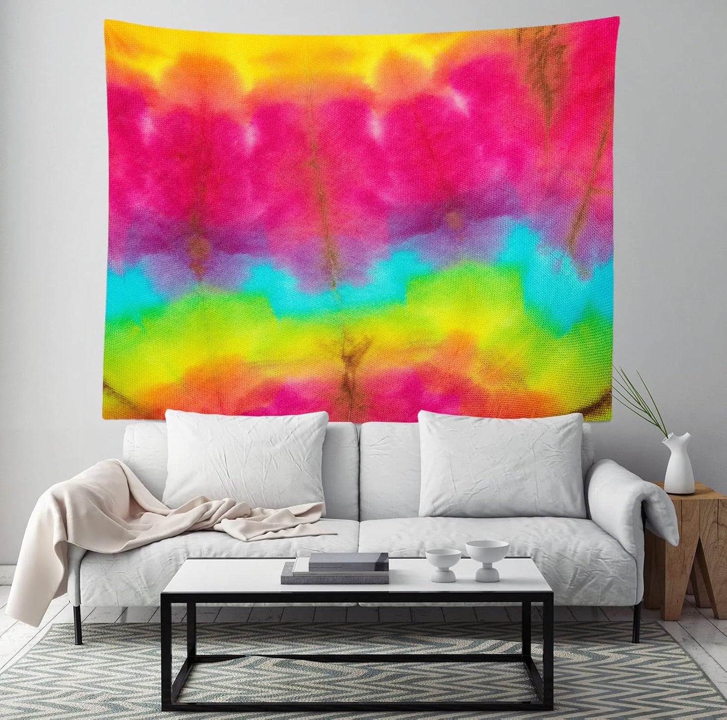 BELECO Tie Dye Tapestry Wall Hanging 92x70 Inch Fabric Tie Dye Color Texture Background Tapestry Groovy Sign Rainbow Tapestry Hippie Tie Dye Tapestries for Bedroom Living Room Dorm Decor