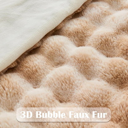 NEWCOSPLAY Faux Fur Twin Blanket Tie-dye Beige Luxury Fluffy Thick Warm Bubble Blanket for Couch Sofa Bed 700GSM (Tie-dye Beige, Twin(60"x80"))