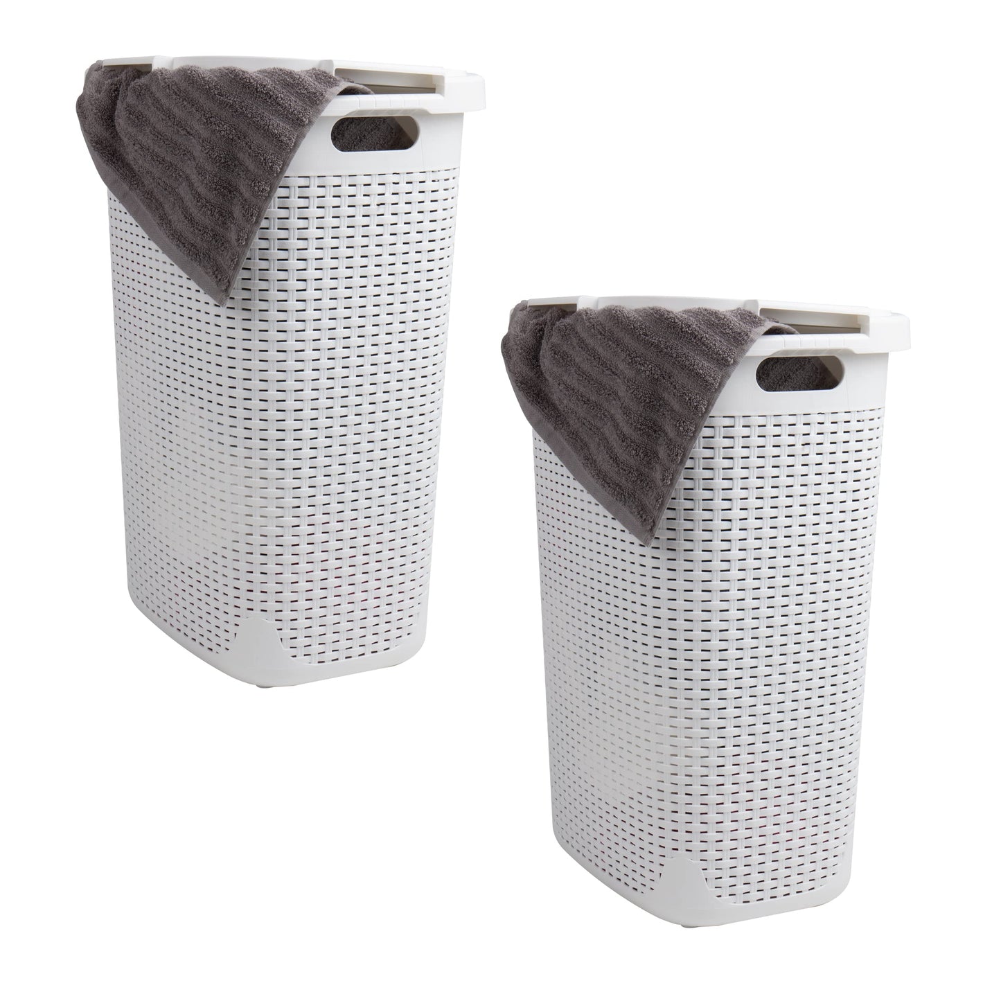 Mind Reader Slim Laundry Hamper with Lid, 60L Tall Clothes Basket, Narrow Tapered Design for