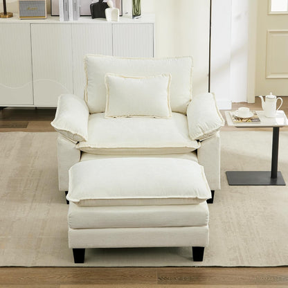 URRED Modular Sectional Sofa Comfy Cloud Couch, Modern Chenille Sofa Sleeper Deep Seat Couches with Ottoman/Pillows for Living Room (White, 53''- Ottoman)