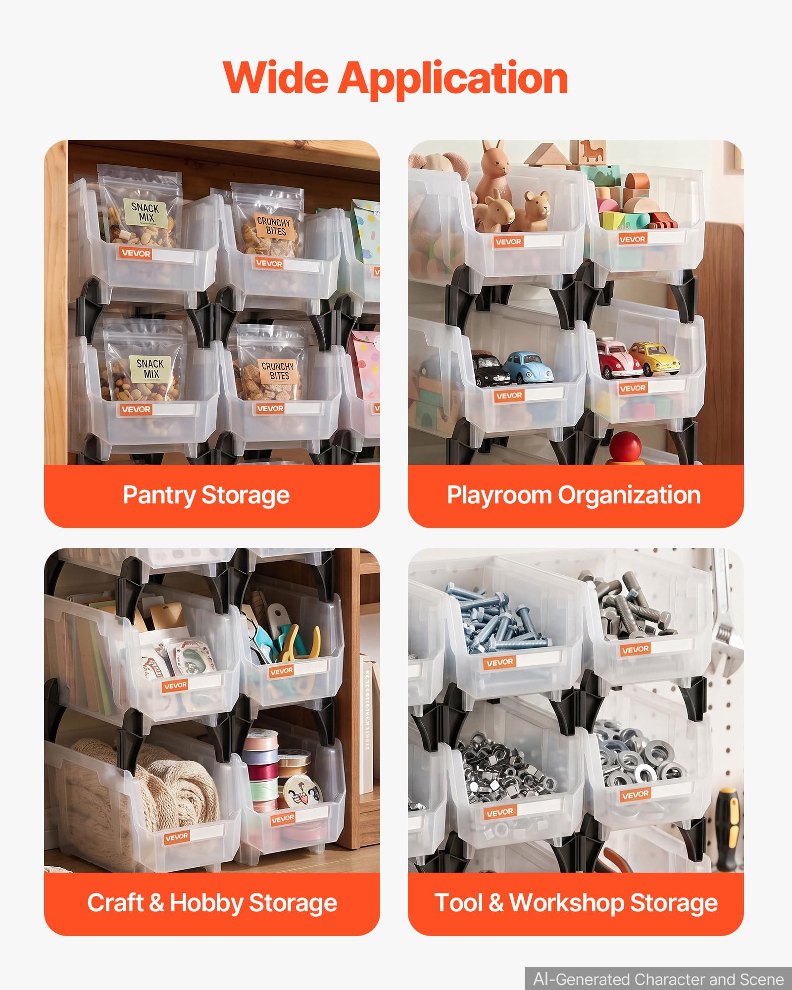 VEVOR Plastic Stackable Storage Bins, 10.9 x 5.5 x 5.1 inch (8 Pack), Plastic Containers for