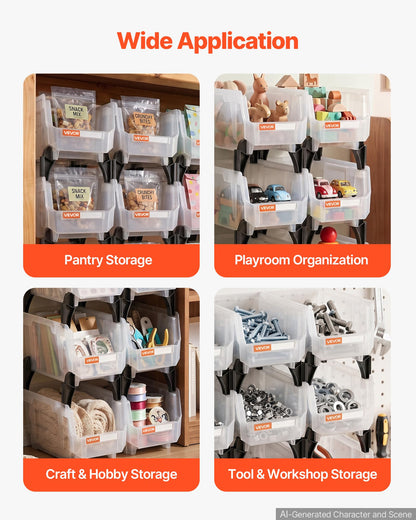 VEVOR Plastic Stackable Storage Bins, 10.9 x 5.5 x 5.1 inch (8 Pack), Plastic Containers for