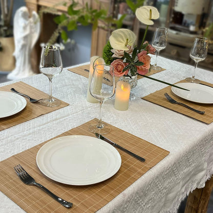 ANDSTAR Set of 24 Bamboo Placemats 17.7X11.8Inch Sushi Rolling Mat Japanese Style Bamboo Mat Natural Place Mats Washable Heat Resistant Table Mats for Dinner Dining Table Wedding Parties（Brown）