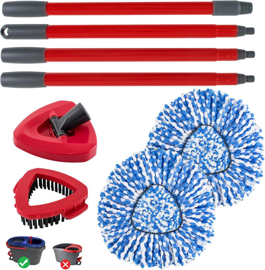 Spin Mop Head,Mop Handle,Base,Brush Compatible with Ocedar RinseClean 2 Tank Spin Mop System,2