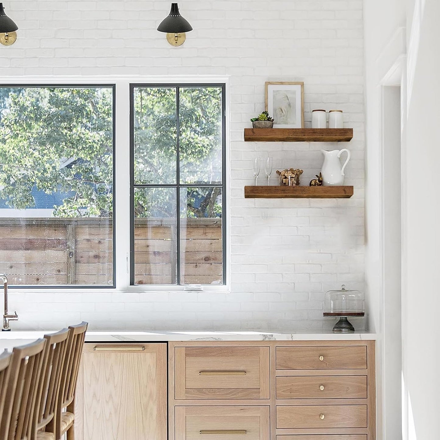 QEEIG Floating Shelves for Wall Bathroom Shelf Bedroom Kitchen Living Room Farmhouse Small Book Shelf 16 inch Set of 2, Brown (015-BN2)