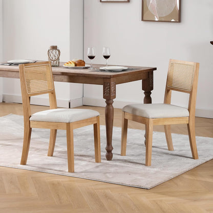 Westice Rattan Dining Chairs Set of 4, Farmhouse Natural Dining Room Chairs with Upholstered Cushion, Wood Armless Chairs for Kitchen/Restaurant