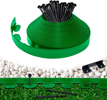 Landscape Edging Border 60 FT 2 Inch Tall with 120 Spikes, Plastic Edging for Landscaping, Garden Edging Border， Flower Bed, Paver and Lawn Edging Border, Green