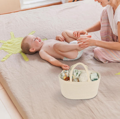 Diaper Caddy Organizer Cotton Rope Baby Basket Nursery Storage and Portable Tote Bag for Car Ideal Baby Shower Gifts and Registry Must-Have for Newborn Essentials Large beige