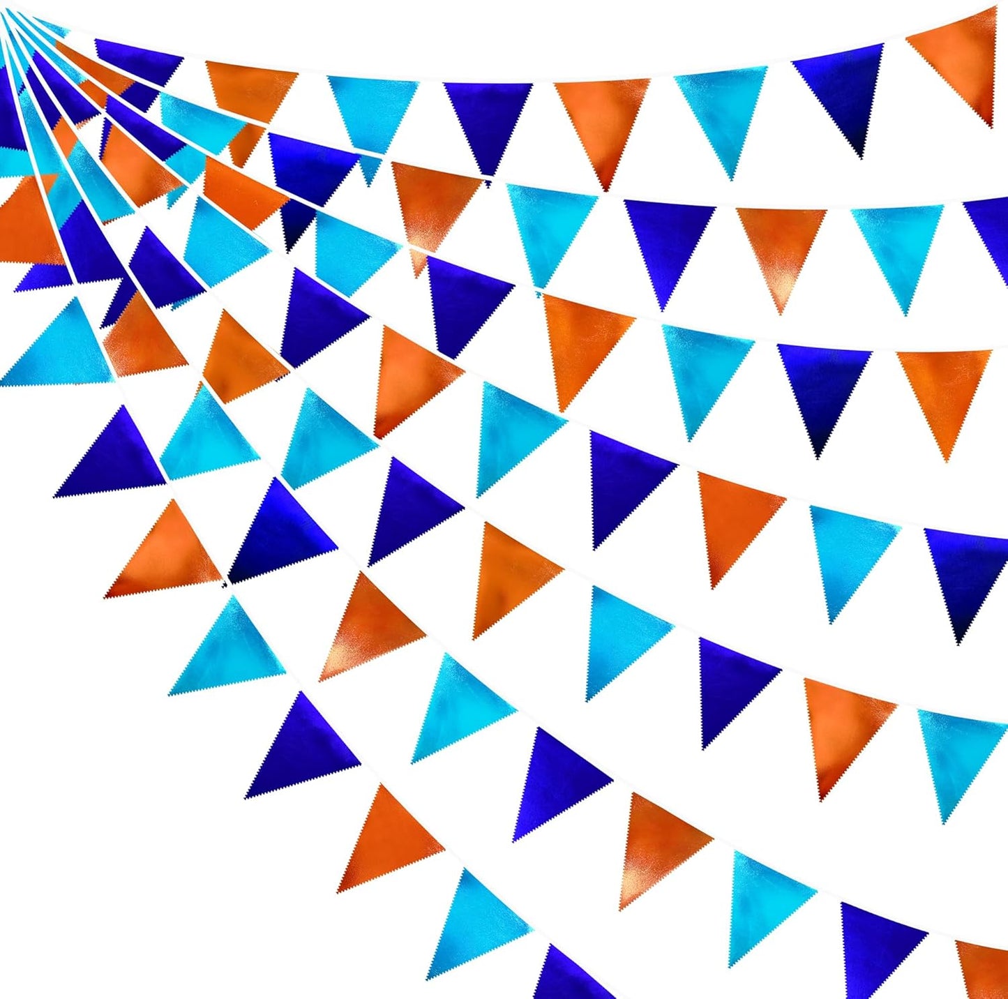 Orange Blue Party Decorations Metallic Fabric Triangle Pennant Flag Bunting Banner Garland for Birthday Baby Shower Graduation Bridal Shower Wedding Bachelorette Engagement Space Theme Party Supplies