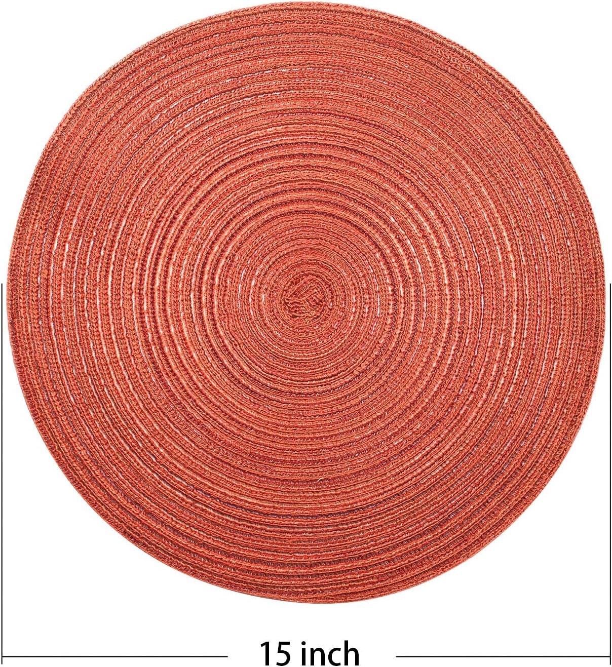 AHHFSMEI Round Braided Placemats Set of 6 Round Table Mats for Dining Tables Natural Woven Heat Resistant Place mats 15 Inch (Dark Orange)
