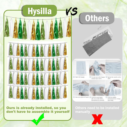 3P Sage-Green Beige-Mint Gold Foil Fringe Metallic Tassel Garland Banner, Tassels Banner Streamers for Parade Floats, Bachelorette, Wedding, Birthday, Christmas, Bridal/Baby Shower Party Decorations