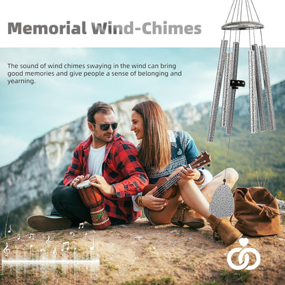 Wind-Chimes-Outdoor-Deep-Tone, Large Soothing Melodic Tones Windchimes, Wind Chimes for Outside, Memorial Wind Chimes Best Gift for Mom Women Grandma Neighbors(32" Silver Coated Aluminum)