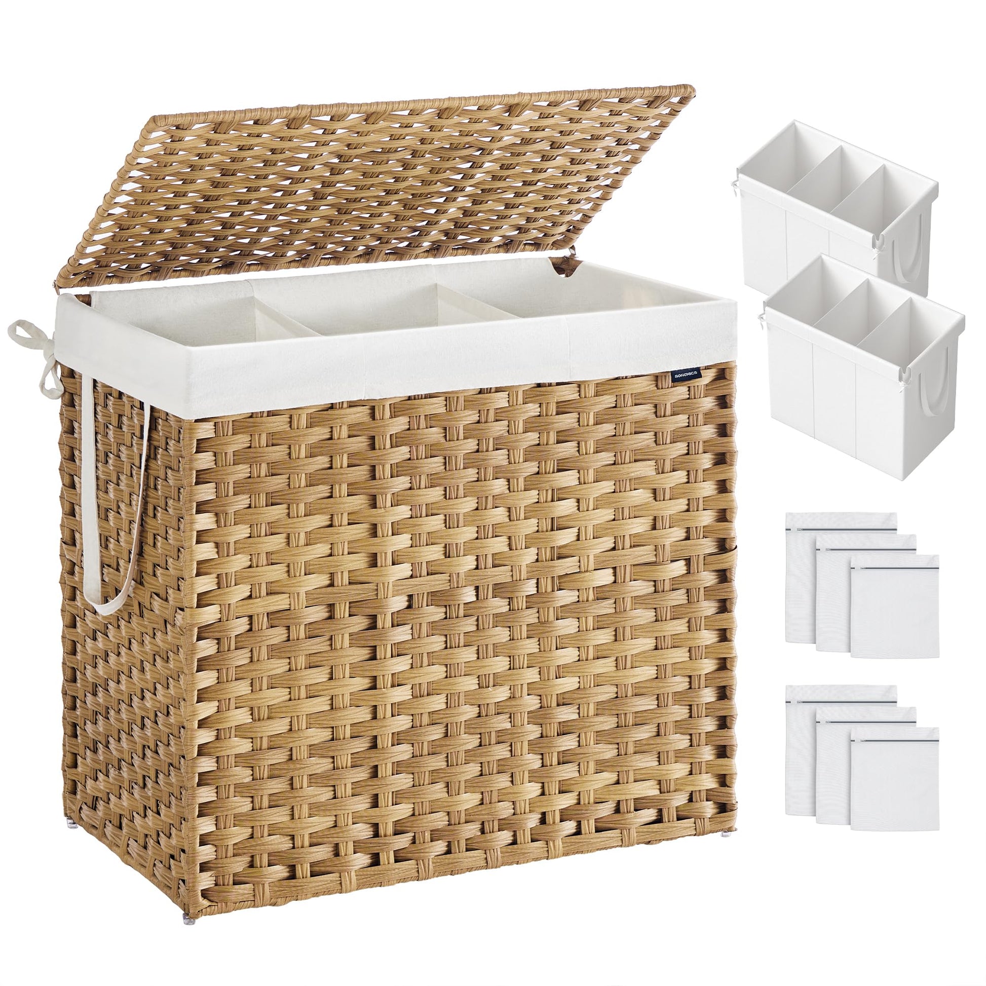 SONGMICS Laundry Hamper with Lid, 160 L Wicker Laundry Basket