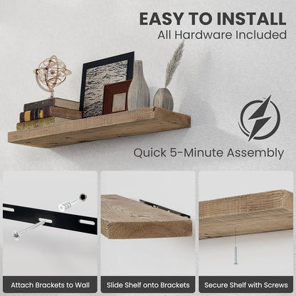 Floating Shelves, 8 Inch Deep Rustic Solid Reclaimed Wood Wall Shelves for Storage, Wall Mounted Display Shelving with Invisible Heavy-Duty Metal Bracket, 30 Inch Width Set of 2, Natural