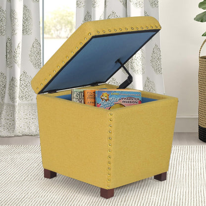 Adeco Square Storage Ottoman with Hinged Lid, Modern Accent Bench Footrest Stool, Coffee Table for Living Room Bedroom,Yellow Large