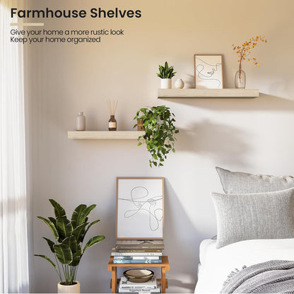 Natural Wood Floating Shelves 16”x 8”x 1.4” Book Shelf Floating for Wall Mounted, Heavy Duty Shelf Hold 35 lbs, Unfinished Wall Shelves for Bathroom, Living Room, Kitchen, Bedroom, Office