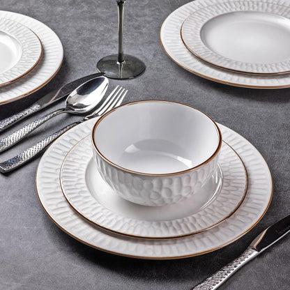 GBHOME Ceramic Dinnerware Sets, 24 pcs Embossed Elegant Stoneware Plates and Bowls Sets, Housewarming Wedding Gift | Dishwasher & Microwave Safe | Dishes Set Service for 8