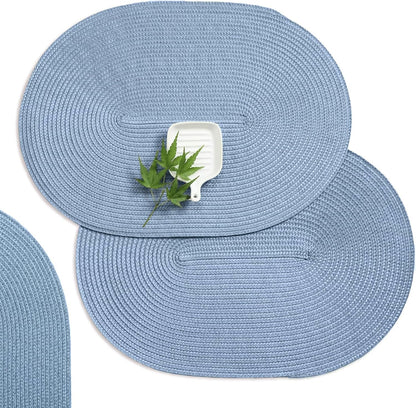 AHHFSMEI Placemats Set of 6 for Dining Table Washable Woven Vinyl Non-Slip 18x12 inches Placemat Heat-Resistant Durable Table Mats for Dining Table Easy to Clean(Light Blue)
