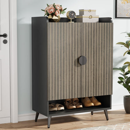 Tribesigns Shoe Cabinet with Doors, 7-Tier Shoe Storage Cabinet with Adjustable Shelves, Wooden