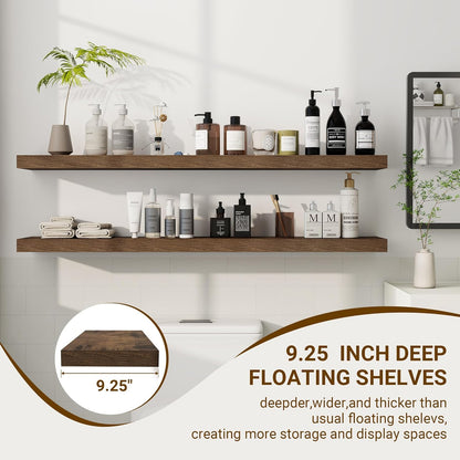48 Inch Floating Shelves, 48"x9.25"x1.5" Inch Deep Floating Shelves for Wall, Wooden Shelves for Bathroom, Bedroom, Living Room, Brown