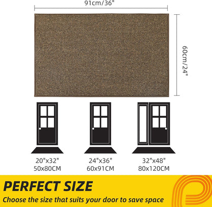 JSEI Dirt Trapper Door Mat 24"x36" Non-Slip Washable Entrance Mat, Dog Doormats, Absorbent & Fade-Resistant Floor Mats, Low Profile Welcome Mats for Entryway, Front Door, and Inside Entrance, Brown