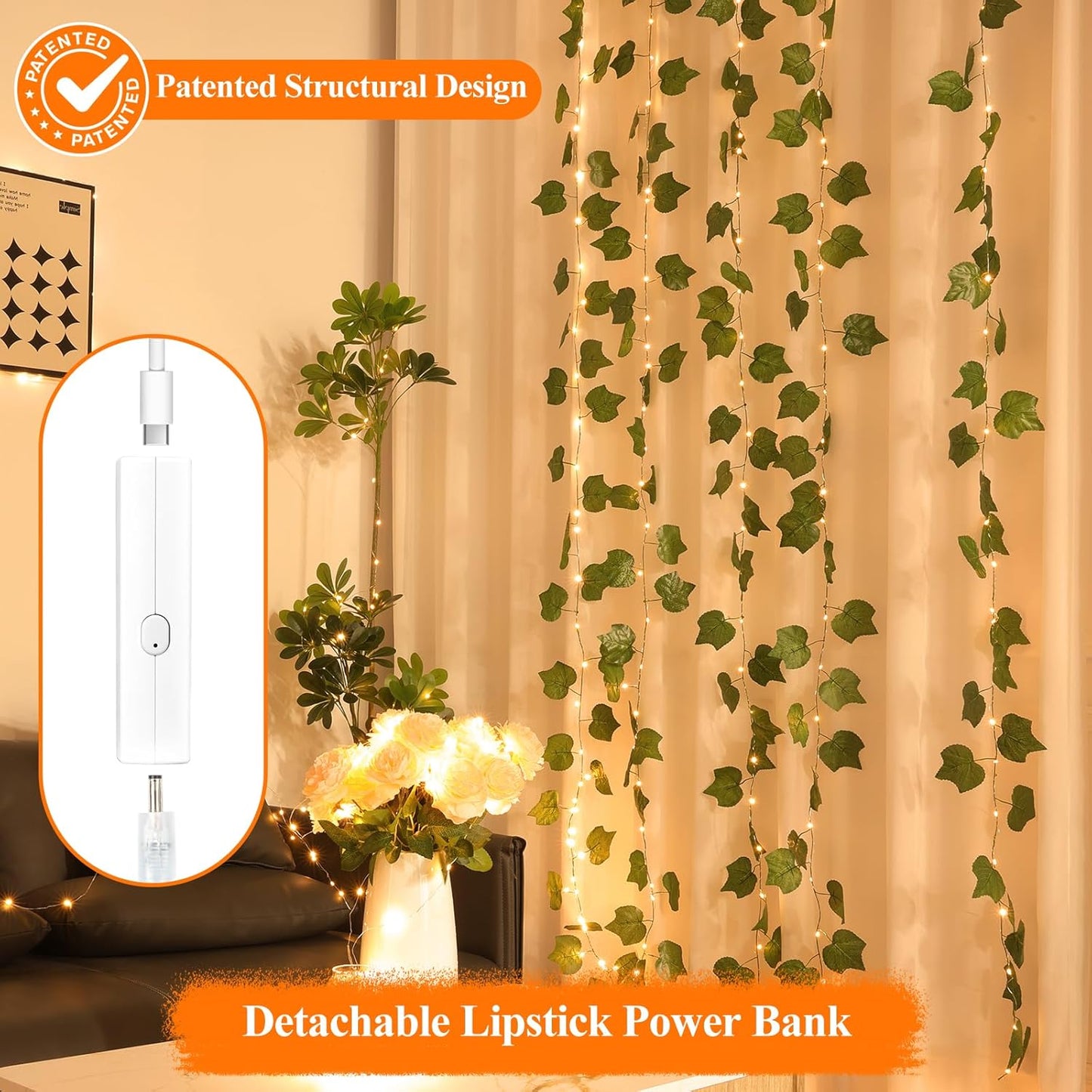 66FT(33*2) Lipstick Mini Fairy Lights Battery Operated, String Lights with Timer, LED Rechargeable Twinkle Lights for Bedroom, Christmas Decorations, Wedding, Vine, Centerpiece Table Decor Warm White