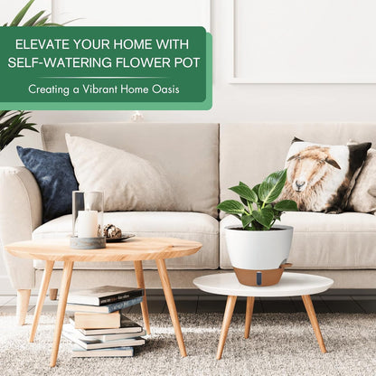 montresor 2 Pack 10 inch Plant Pots, PP Plastic Self Watering Plant Pot with Drainage and Tray for Indoor Outdoor Plants, Water Level Window & Reservoir Flower Pots Decorative Planter (White)