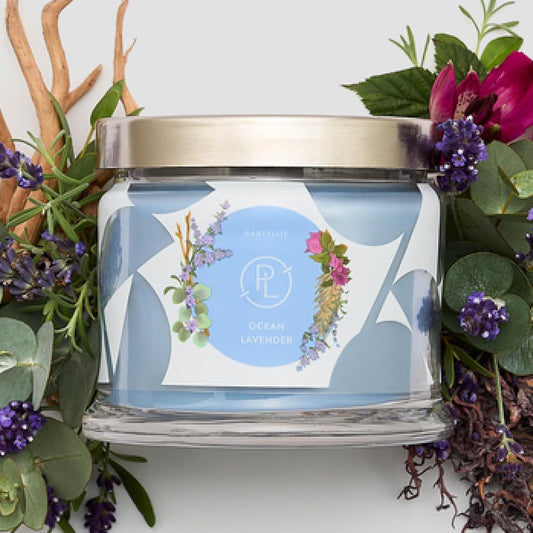 PartyLite Ocean Lavender Scented, Notes of Vanilla Sea Salt, Driftwood, Sea Moss, Patchouli &