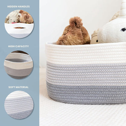 OrganiHaus Set of 3 Woven Storage Baskets for Organizing, Cotton Rope Organizer Bins for Shelves, Closet & Nursery, Dog Toy Basket, Decorative Bins for Toys, Towels & Books - 15x10x9, Grey