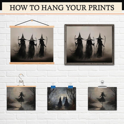 LANCHI95 3 Pcs 8x10in Vintage Rustic Witch Posters Halloween Wall Art Witch in The Forest Painting Prints Goth Dark Moody Wall Decor for Living Room Bedroom 8x10 in (UNFRAMED)