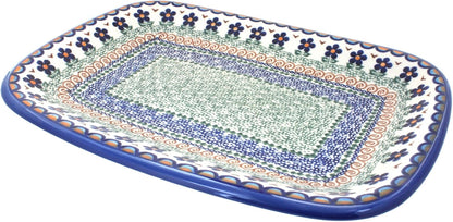 Blue Rose Polish Pottery Aztec Flower Large Rectangular Serving Platter
