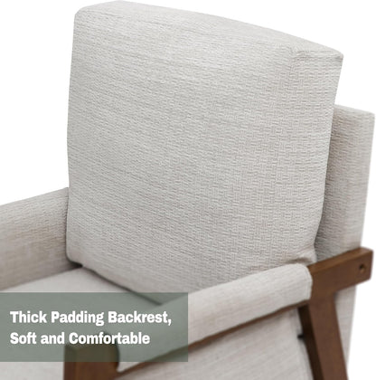 Modern Accent Chair for Living Room Mid Century Arm Chair Upholstered Bedroom Chair Comfy Lounge Chair with Solid Wood Frame, White